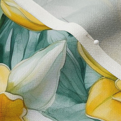 Springtime Symphony Watercolor Daffodils Performance Linen Printed Fabric by Studio Ten Design