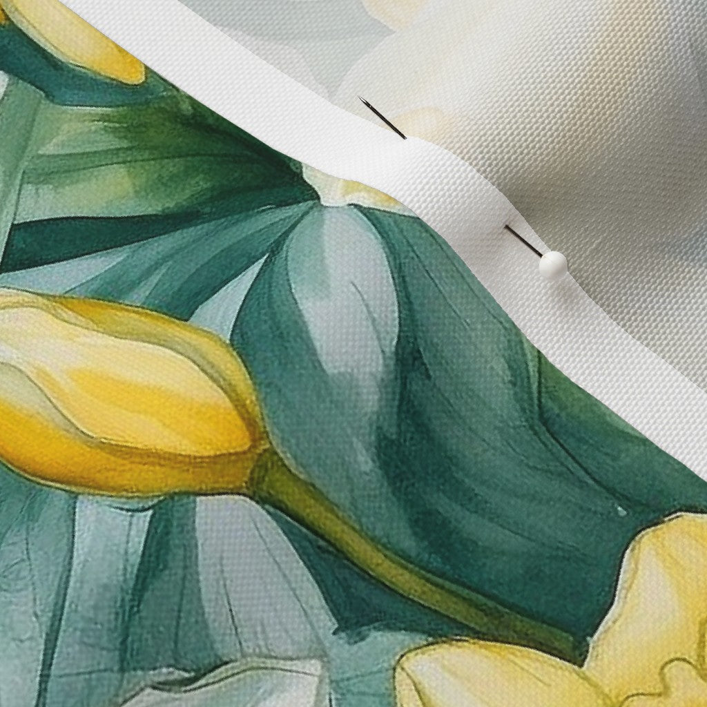 Springtime Symphony Watercolor Daffodils Recycled Canvas Printed Fabric by Studio Ten Design