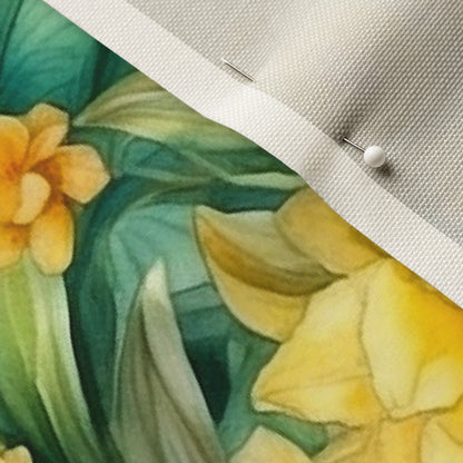 Sunshine Serenade Watercolor Daffodils Celosia Velvet Printed Fabric by Studio Ten Design
