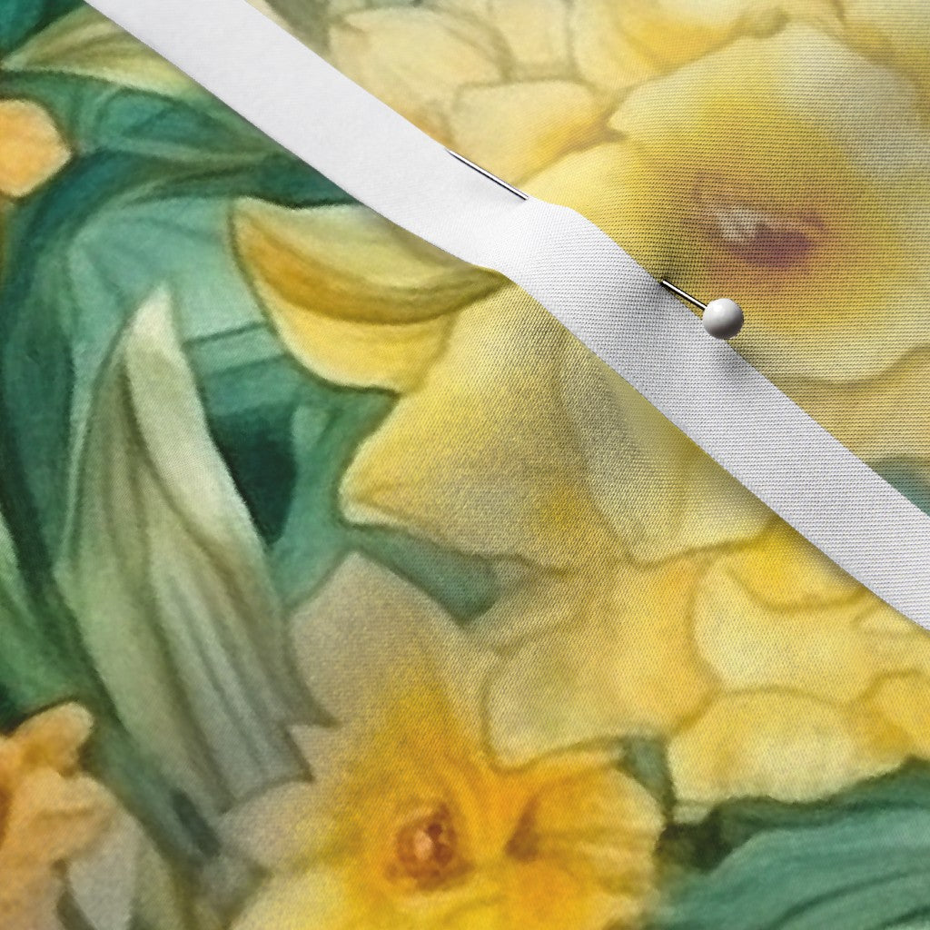 Sunshine Serenade Watercolor Daffodils Satin Printed Fabric by Studio Ten Design