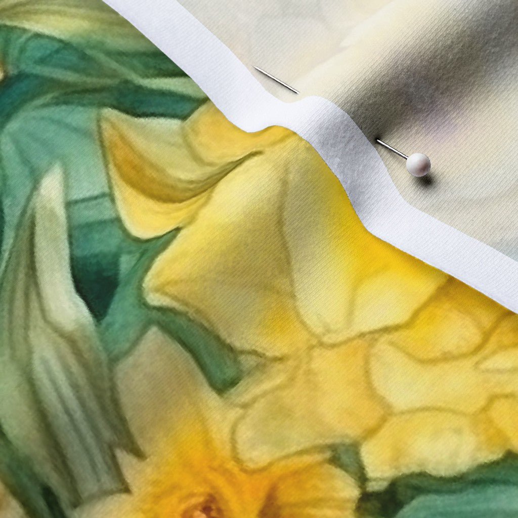 Sunshine Serenade Watercolor Daffodils Cotton Spandex Jersey Printed Fabric by Studio Ten Design