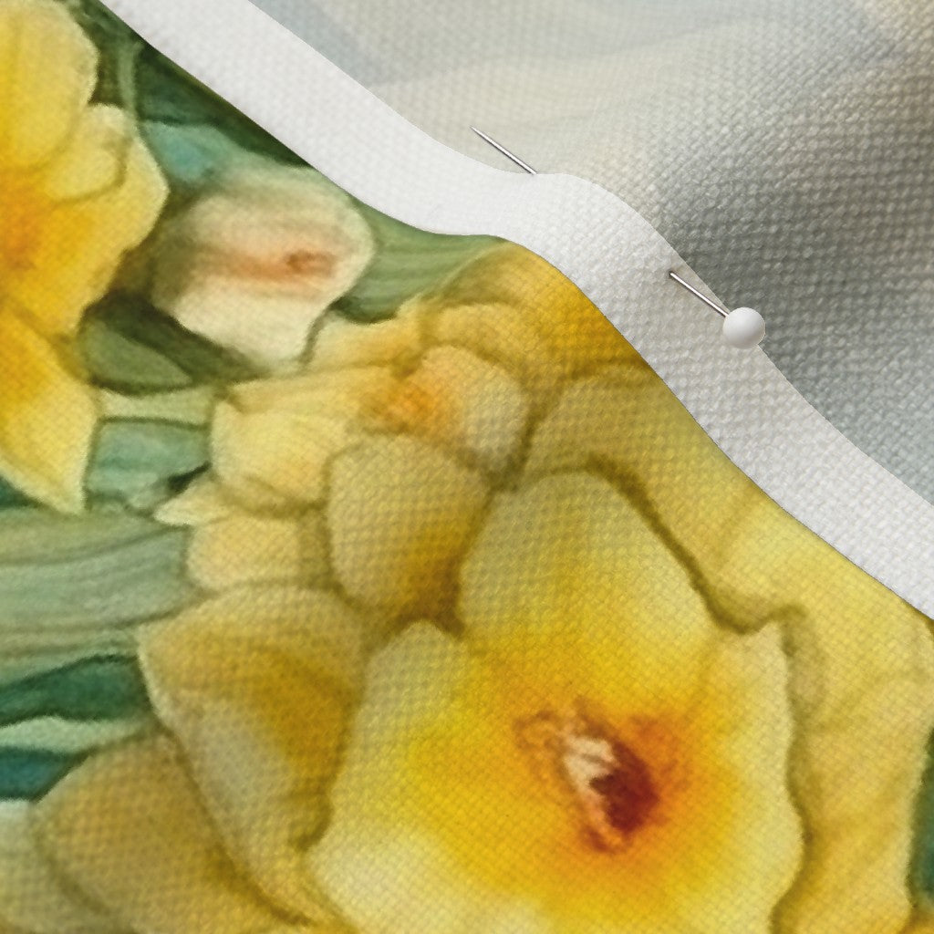 Sunshine Serenade Watercolor Daffodils Performance Linen Printed Fabric by Studio Ten Design