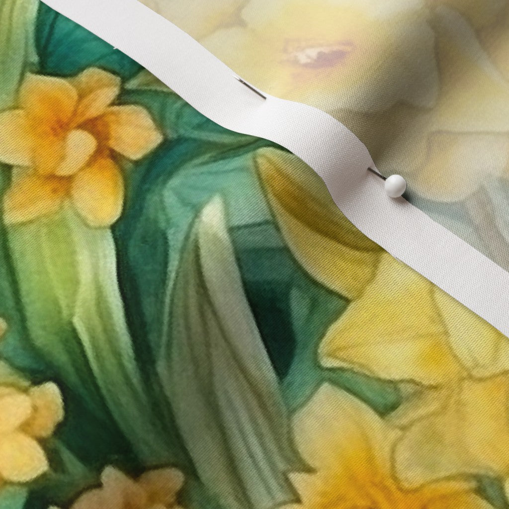 Sunshine Serenade Watercolor Daffodils Cotton Poplin Printed Fabric by Studio Ten Design