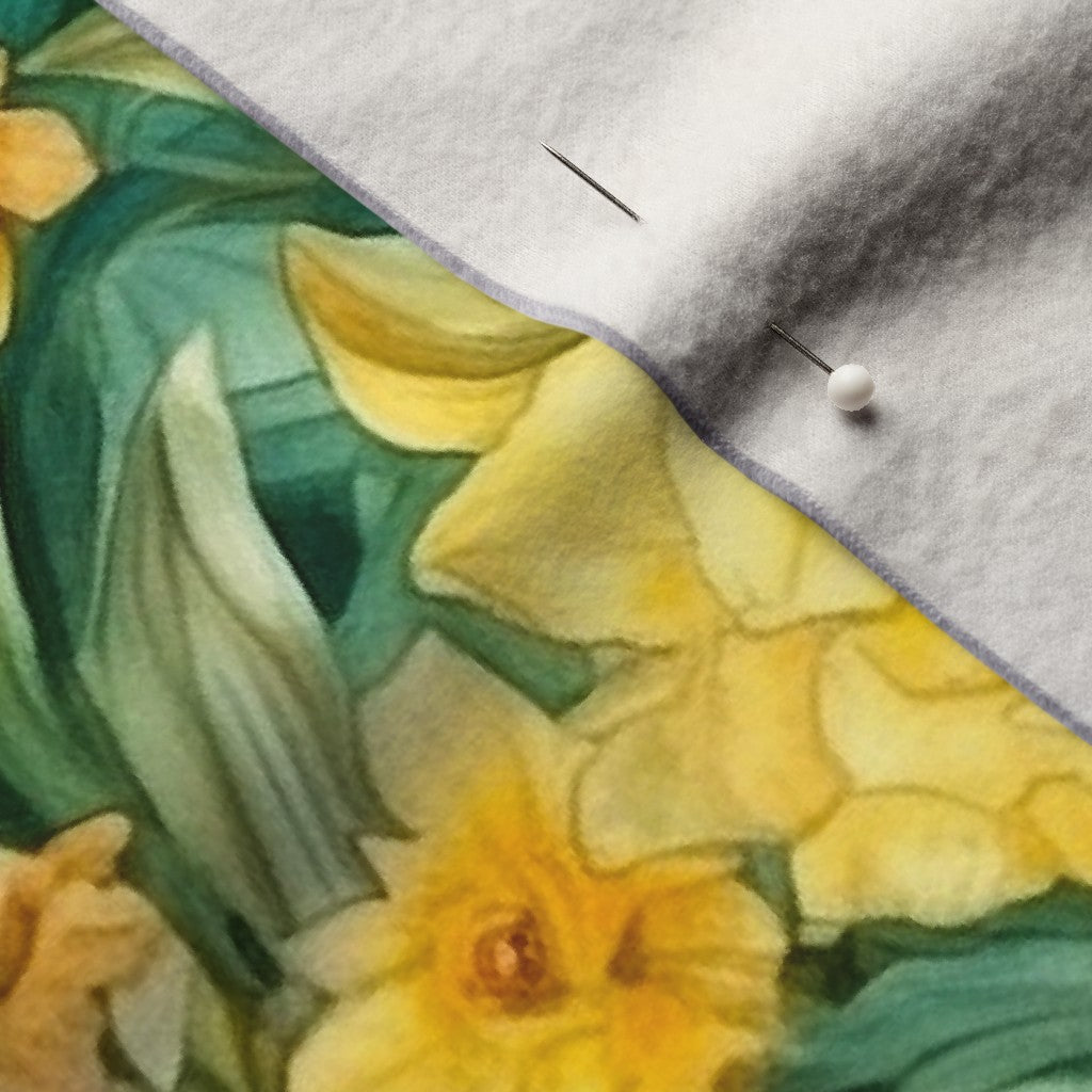 Sunshine Serenade Watercolor Daffodils Performance Velvet Printed Fabric by Studio Ten Design