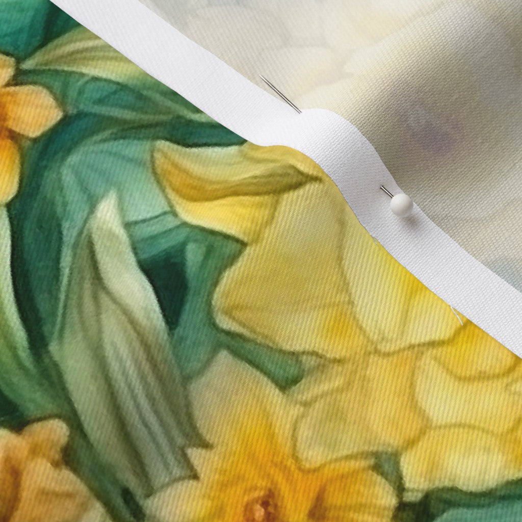 Sunshine Serenade Watercolor Daffodils Lightweight Cotton Twill Printed Fabric by Studio Ten Design