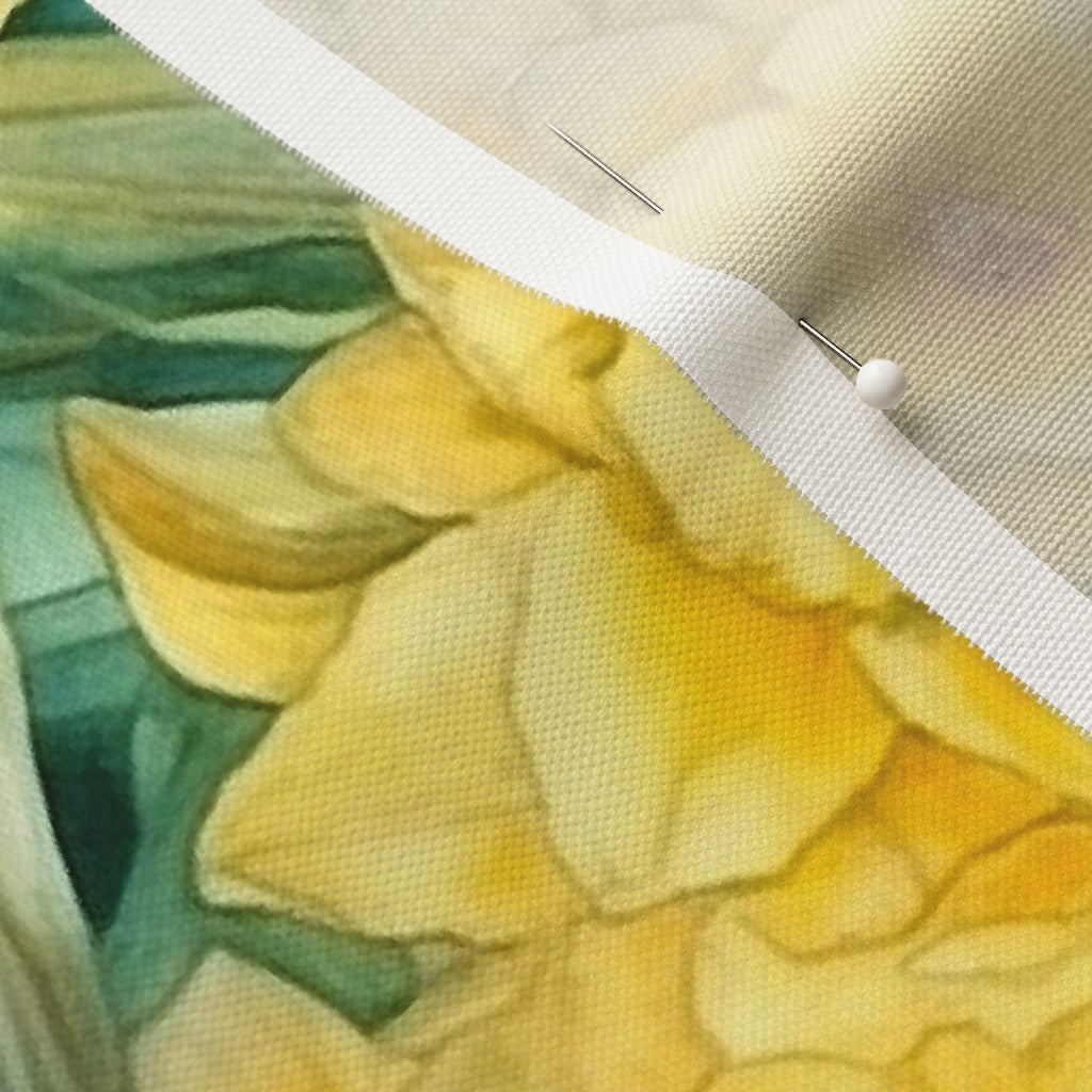 Sunshine Serenade Watercolor Daffodils Linen Cotton Canvas Printed Fabric by Studio Ten Design