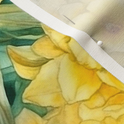 Sunshine Serenade Watercolor Daffodils Linen Cotton Canvas Printed Fabric by Studio Ten Design