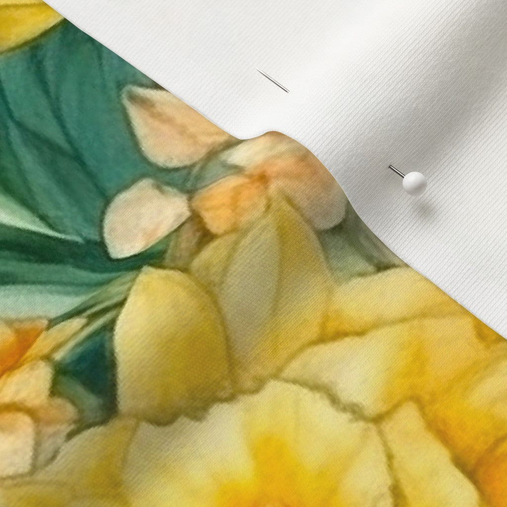 Sunshine Serenade Watercolor Daffodils Organic Cotton Knit Printed Fabric by Studio Ten Design
