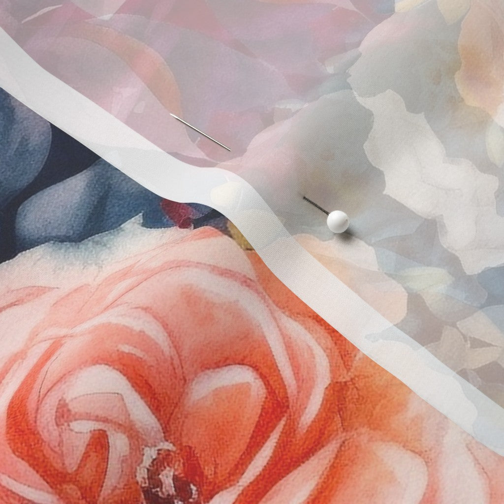 Watercolor Roses (Dark) Chiffon Printed Fabric by Studio Ten Design