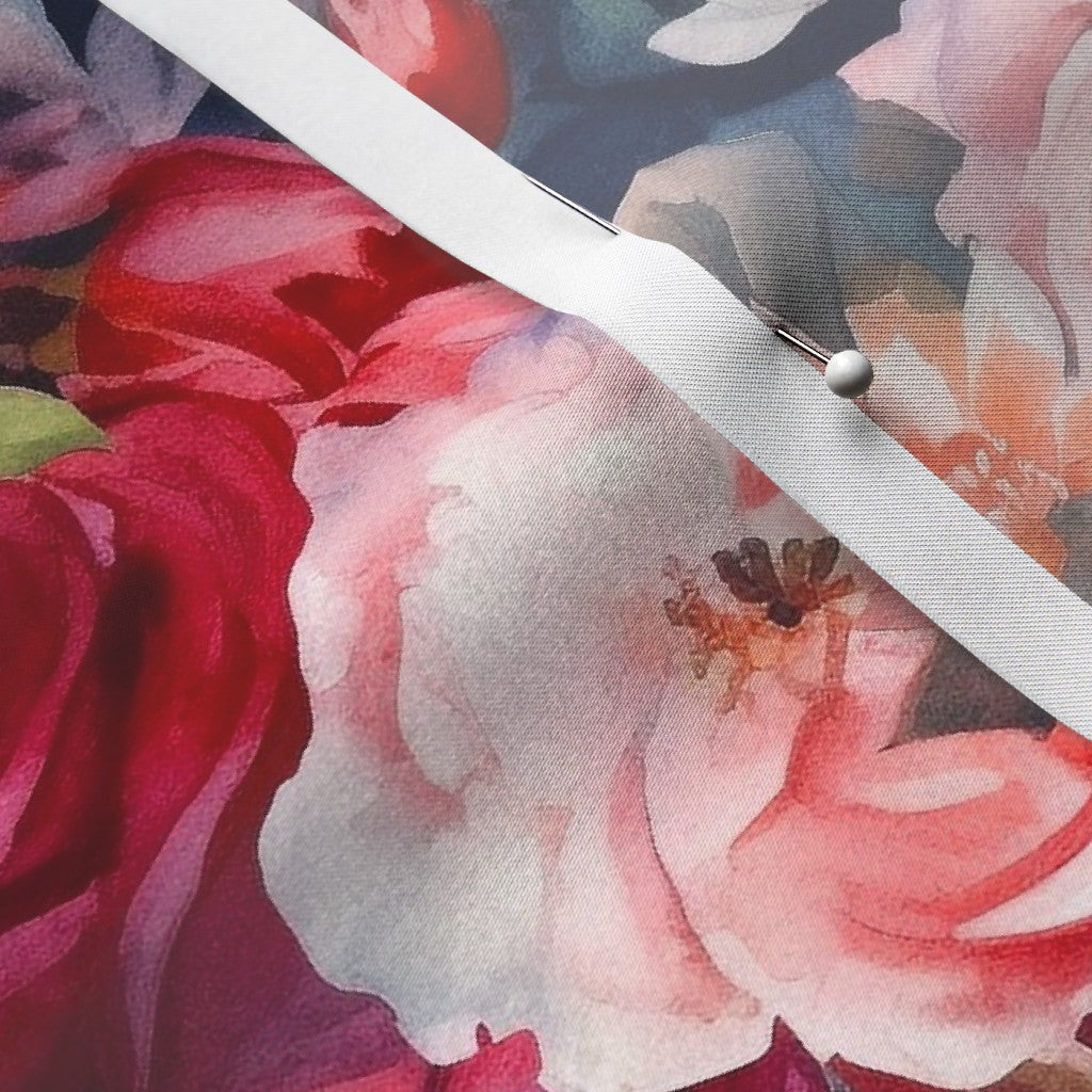 Watercolor Roses (Dark) Satin Printed Fabric by Studio Ten Design
