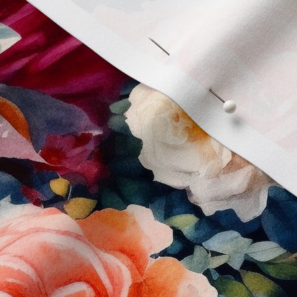 Watercolor Roses (Dark) Sport Lycra Printed Fabric by Studio Ten Design