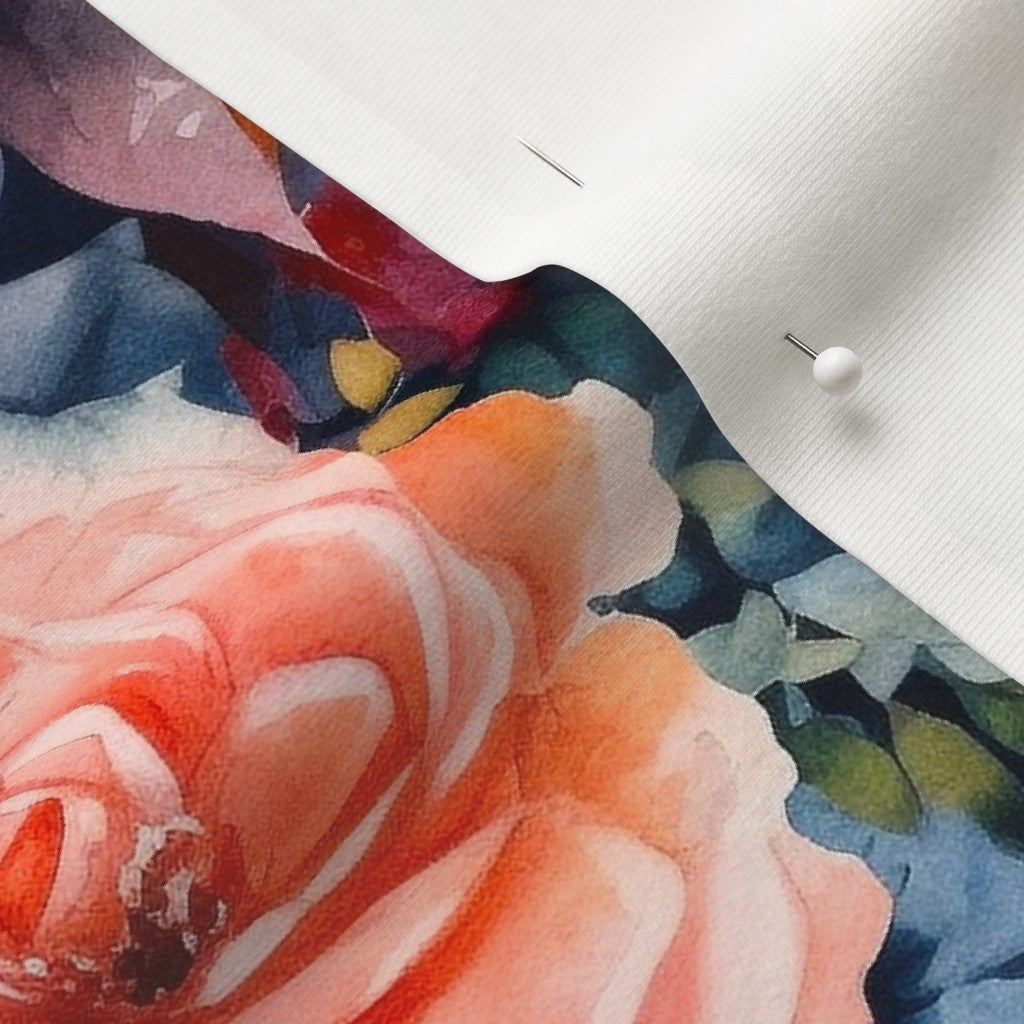 Watercolor Roses (Dark) Organic Cotton Knit Printed Fabric by Studio Ten Design