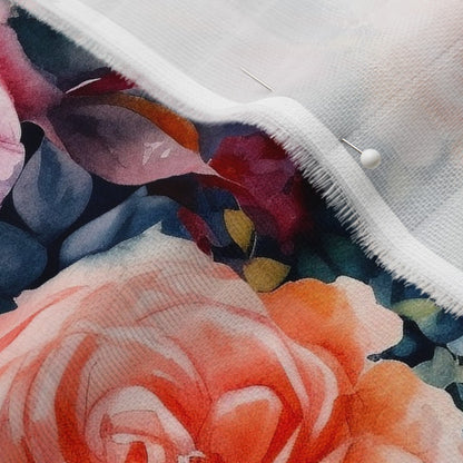 Watercolor Roses (Dark) Organic Sweet Pea Gauze Printed Fabric by Studio Ten Design