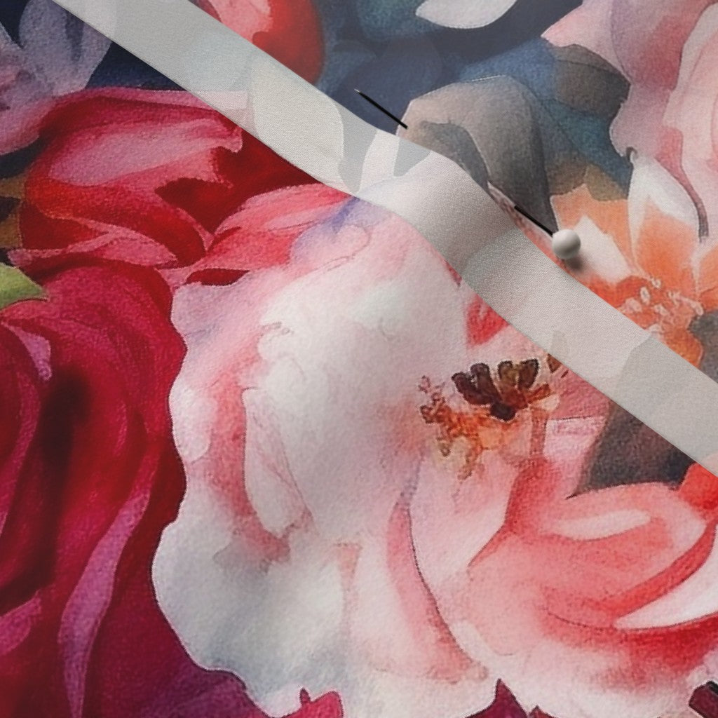 Watercolor Roses (Dark) Poly Crepe de Chine Printed Fabric by Studio Ten Design