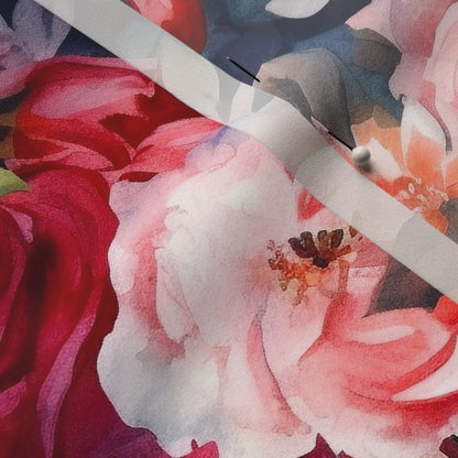 Watercolor Roses (Dark) Poly Crepe de Chine Printed Fabric by Studio Ten Design
