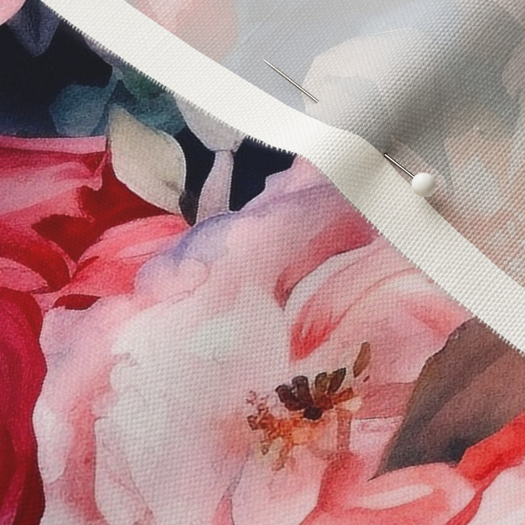 Watercolor Roses (Dark) Linen Cotton Canvas Printed Fabric by Studio Ten Design