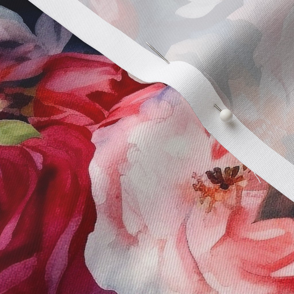 Watercolor Roses (Dark) Lightweight Cotton Twill Printed Fabric by Studio Ten Design