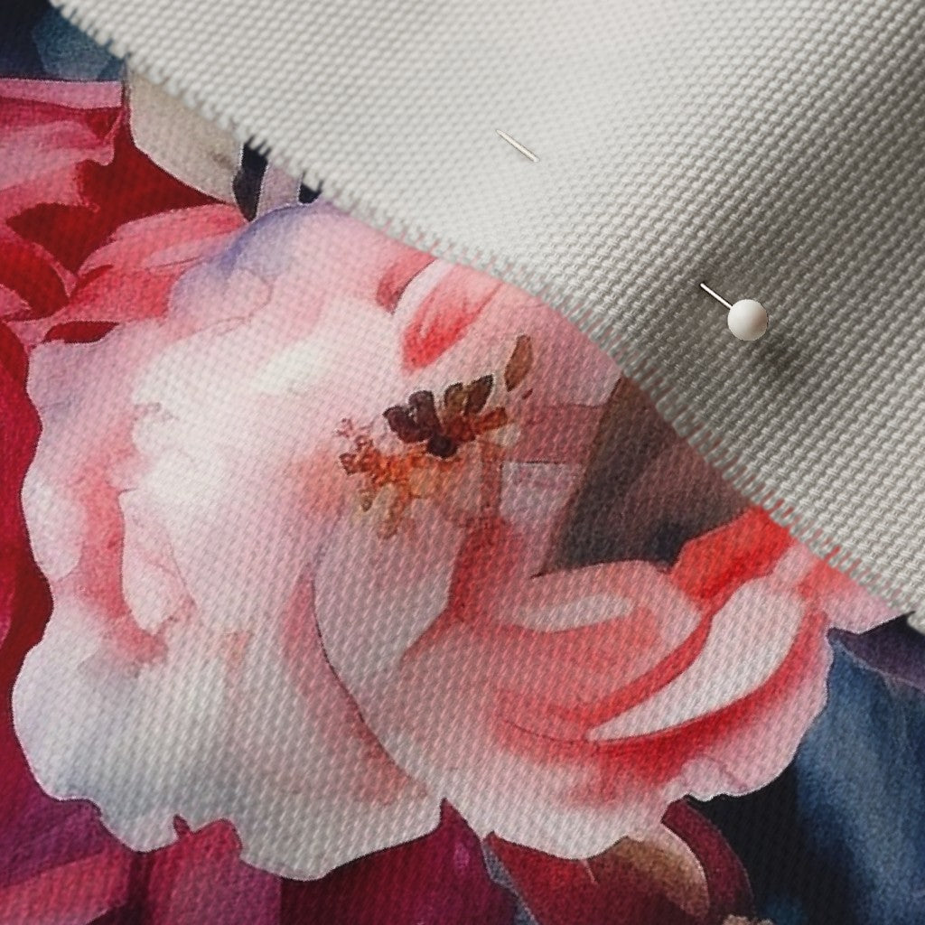 Watercolor Roses (Dark) Cypress Cotton Canvas Printed Fabric by Studio Ten Design