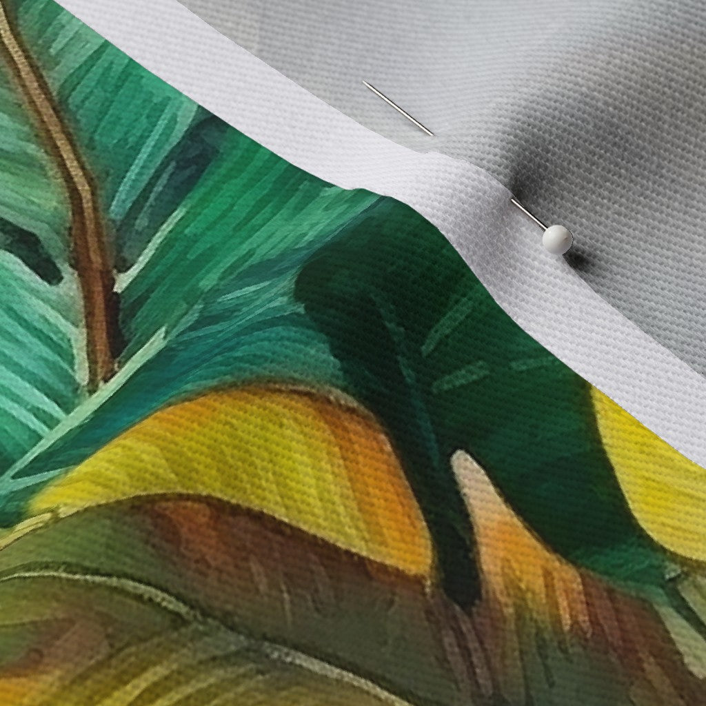 Watercolor Banana Leaves (Dark) Dogwood Denim Printed Fabric by Studio Ten Design