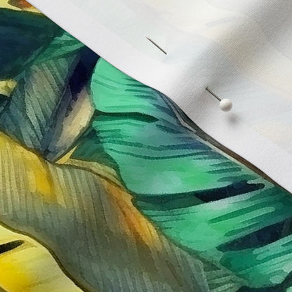 Watercolor Banana Leaves (Dark) Sport Lycra Printed Fabric by Studio Ten Design