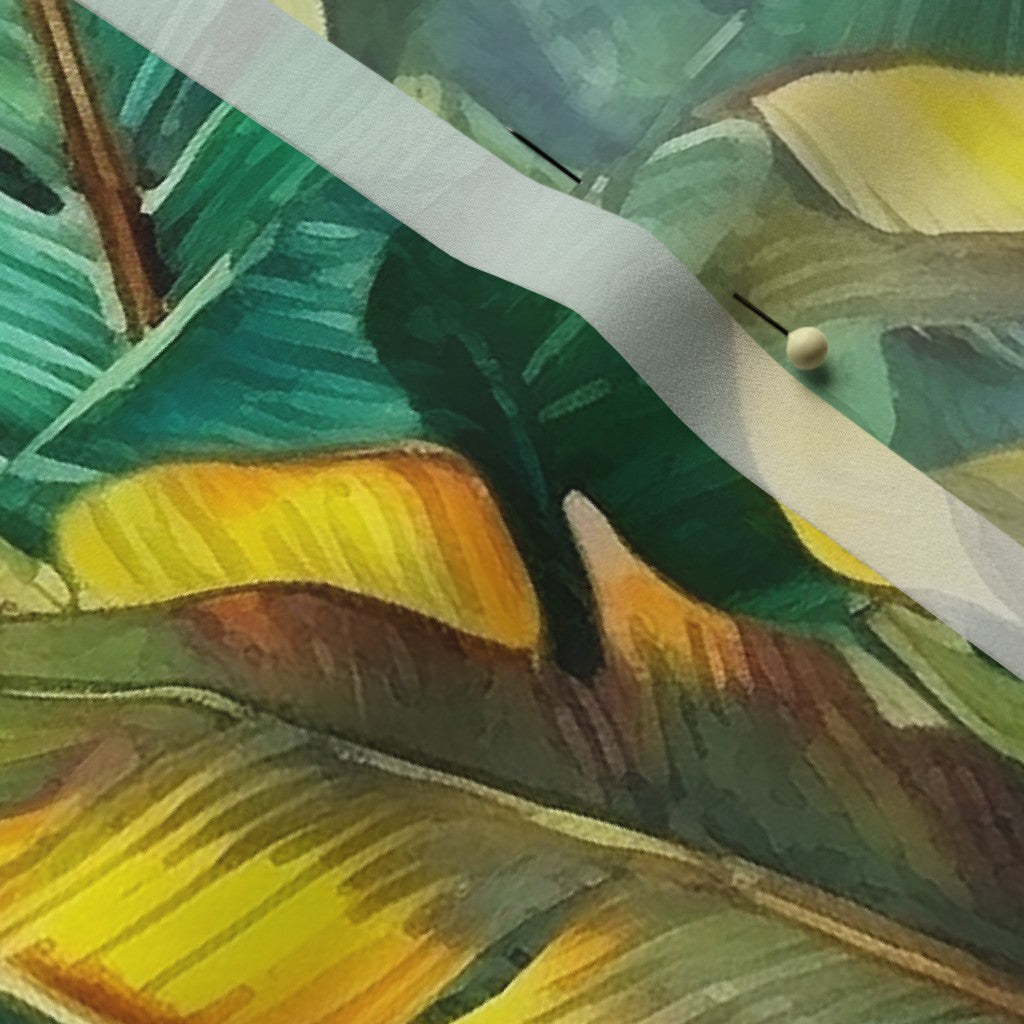 Watercolor Banana Leaves (Dark) Poly Crepe de Chine Printed Fabric by Studio Ten Design
