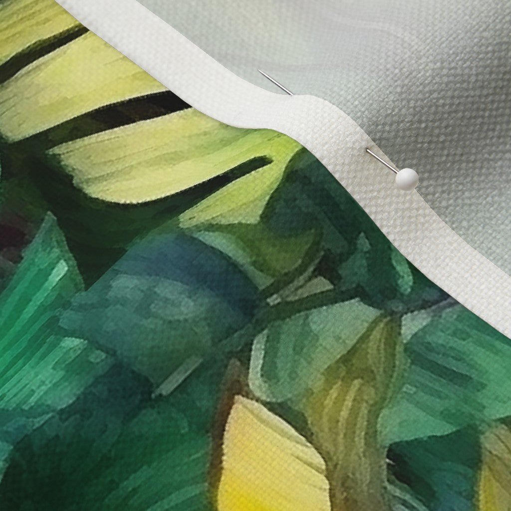 Watercolor Banana Leaves (Dark) Performance Linen Printed Fabric by Studio Ten Design