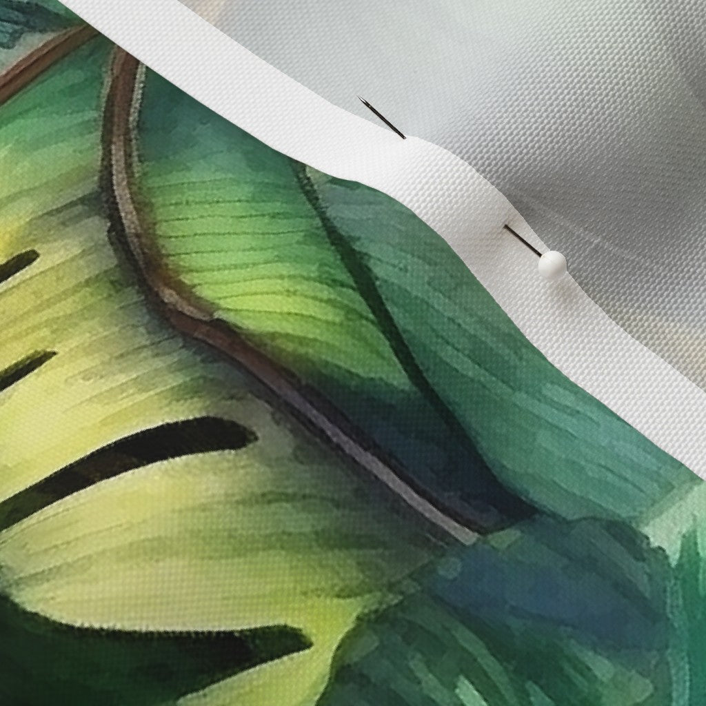 Watercolor Banana Leaves (Dark) Recycled Canvas Printed Fabric by Studio Ten Design
