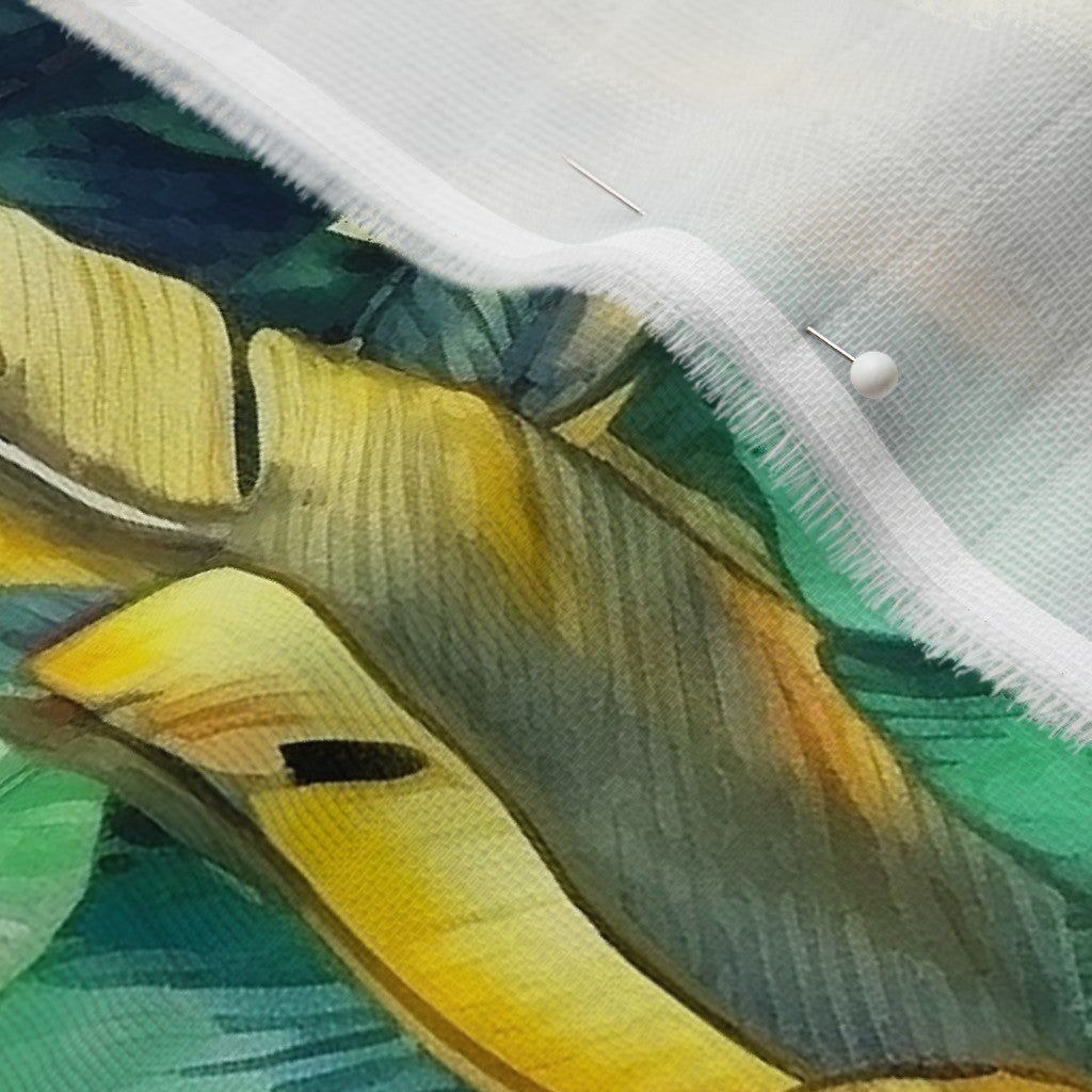Watercolor Banana Leaves (Dark) Organic Sweet Pea Gauze Printed Fabric by Studio Ten Design