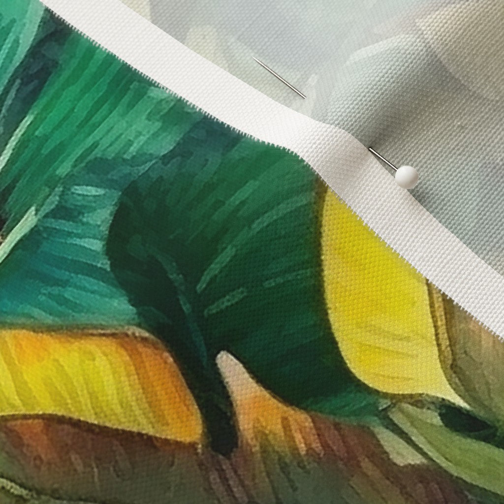Watercolor Banana Leaves (Dark) Linen Cotton Canvas Printed Fabric by Studio Ten Design