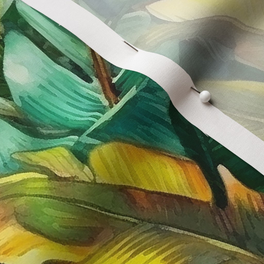 Watercolor Banana Leaves (Dark) Cotton Poplin Printed Fabric by Studio Ten Design