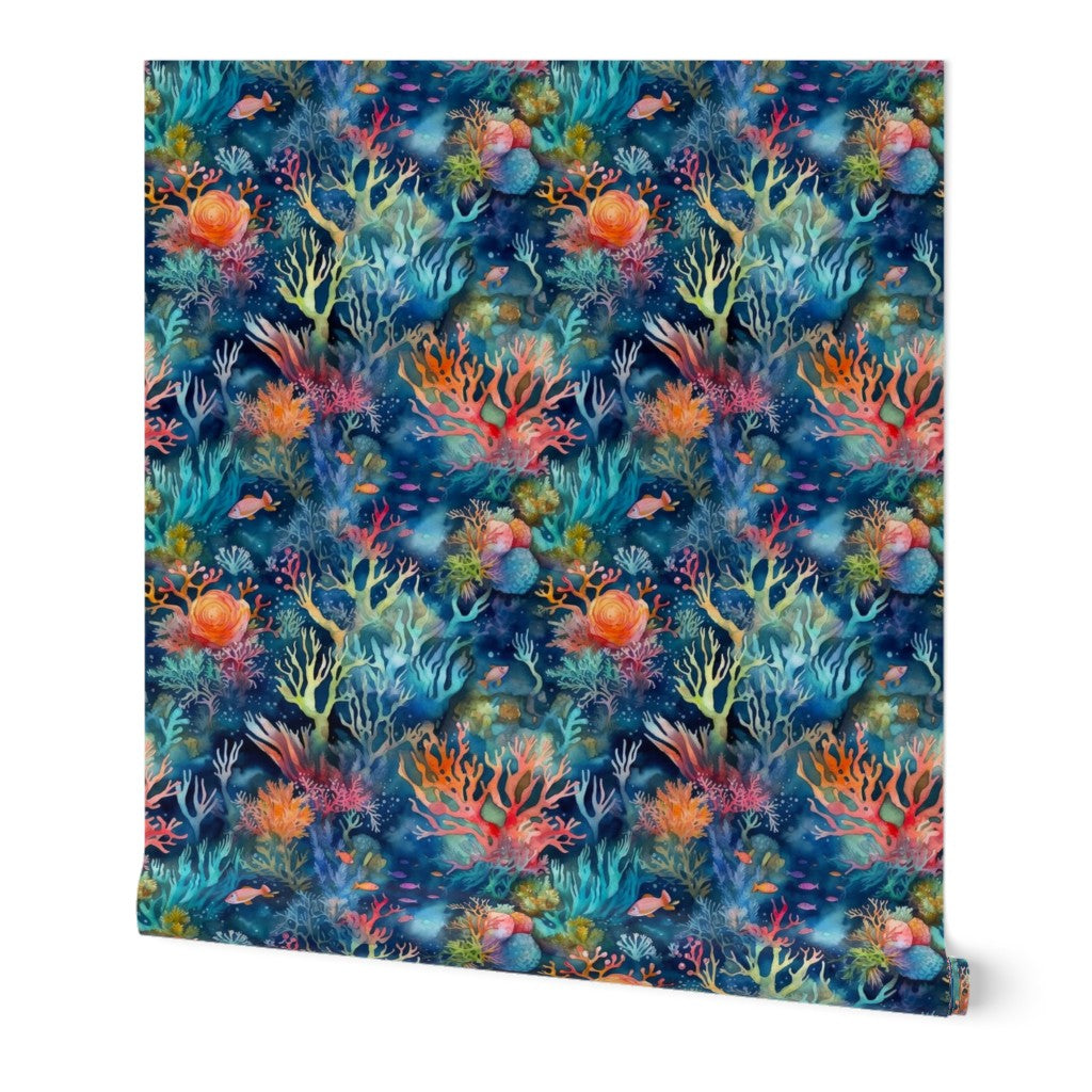 Watercolor Coral Reef (Vivid) Printed Fabric by Studio Ten Design