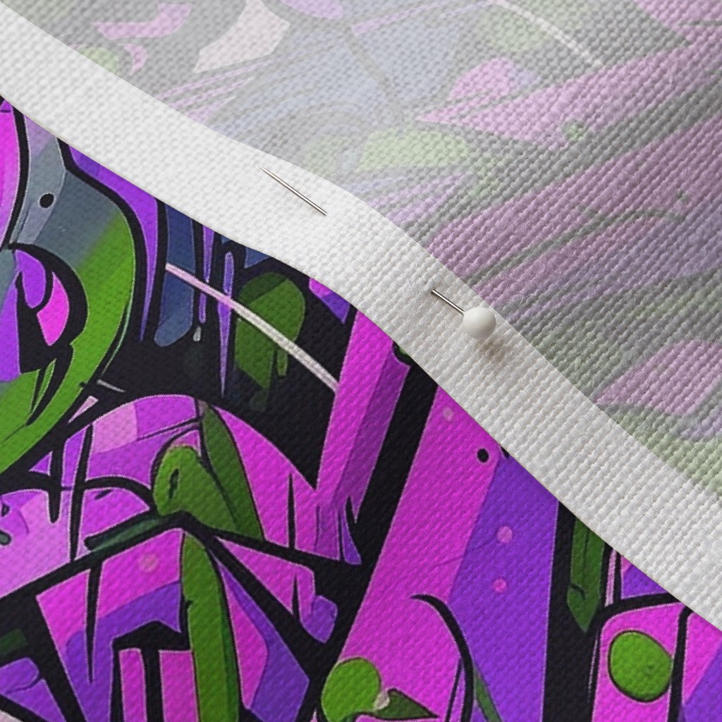 Graffiti Wildstyle (Green, Pink & Purple) Belgian Linen™ Printed Fabric by Studio Ten Design