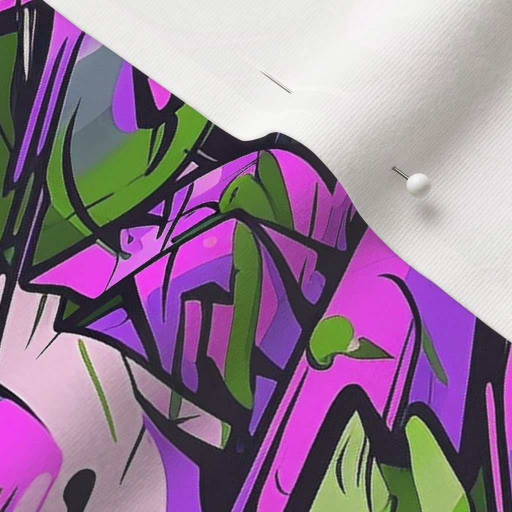 Graffiti Wildstyle (Green, Pink & Purple) Organic Cotton Knit Printed Fabric by Studio Ten Design