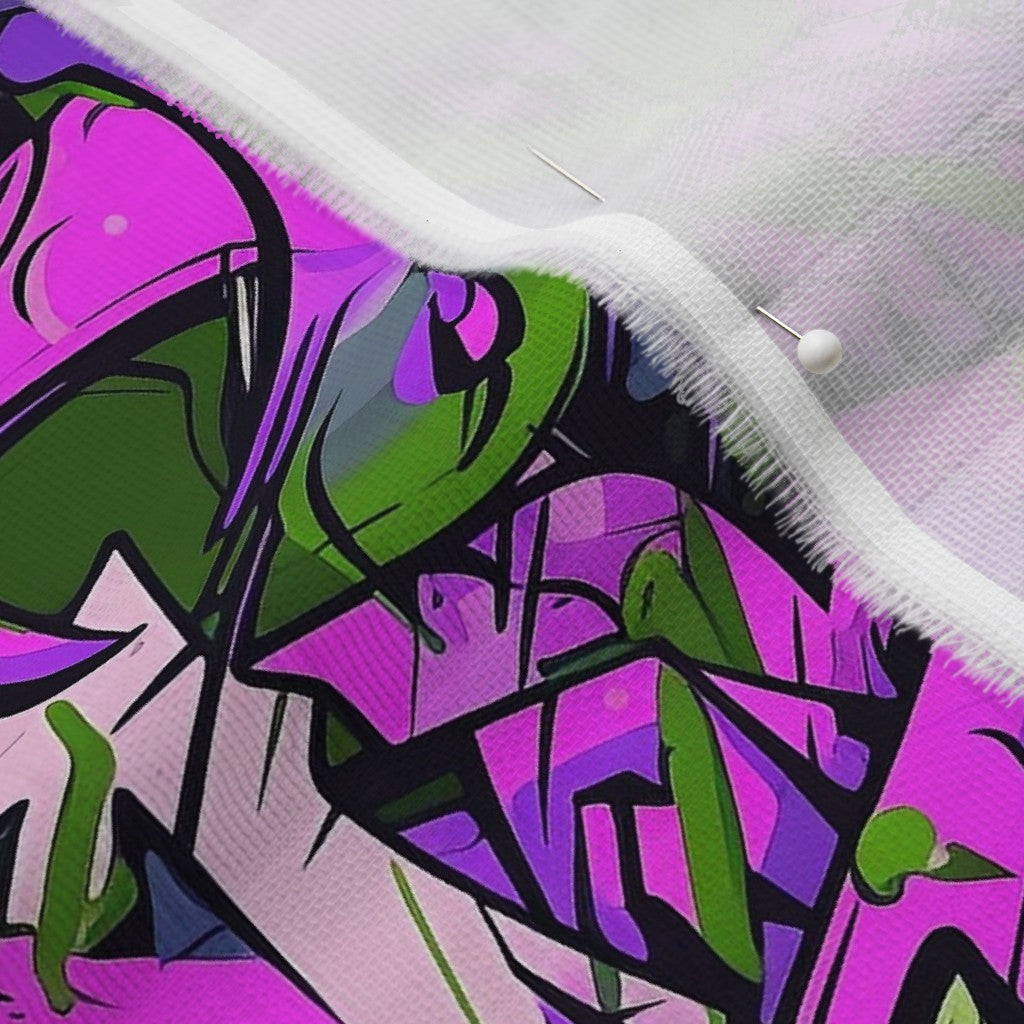 Graffiti Wildstyle (Green, Pink & Purple) Organic Sweet Pea Gauze Printed Fabric by Studio Ten Design