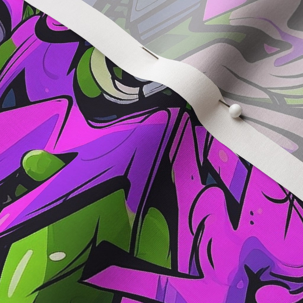 Graffiti Wildstyle (Green, Pink & Purple) Cotton Poplin Printed Fabric by Studio Ten Design
