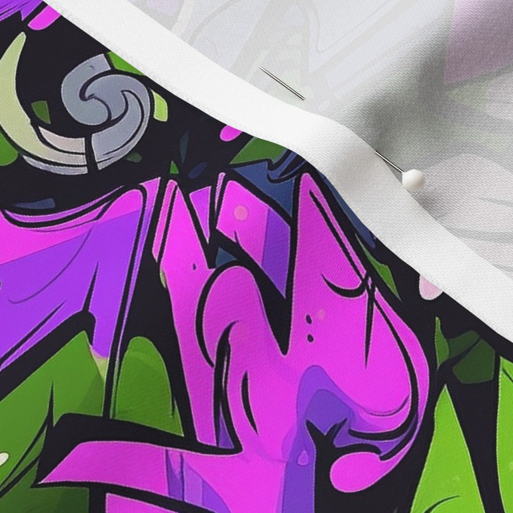 Graffiti Wildstyle (Green, Pink & Purple) Longleaf Sateen Grand Printed Fabric by Studio Ten Design