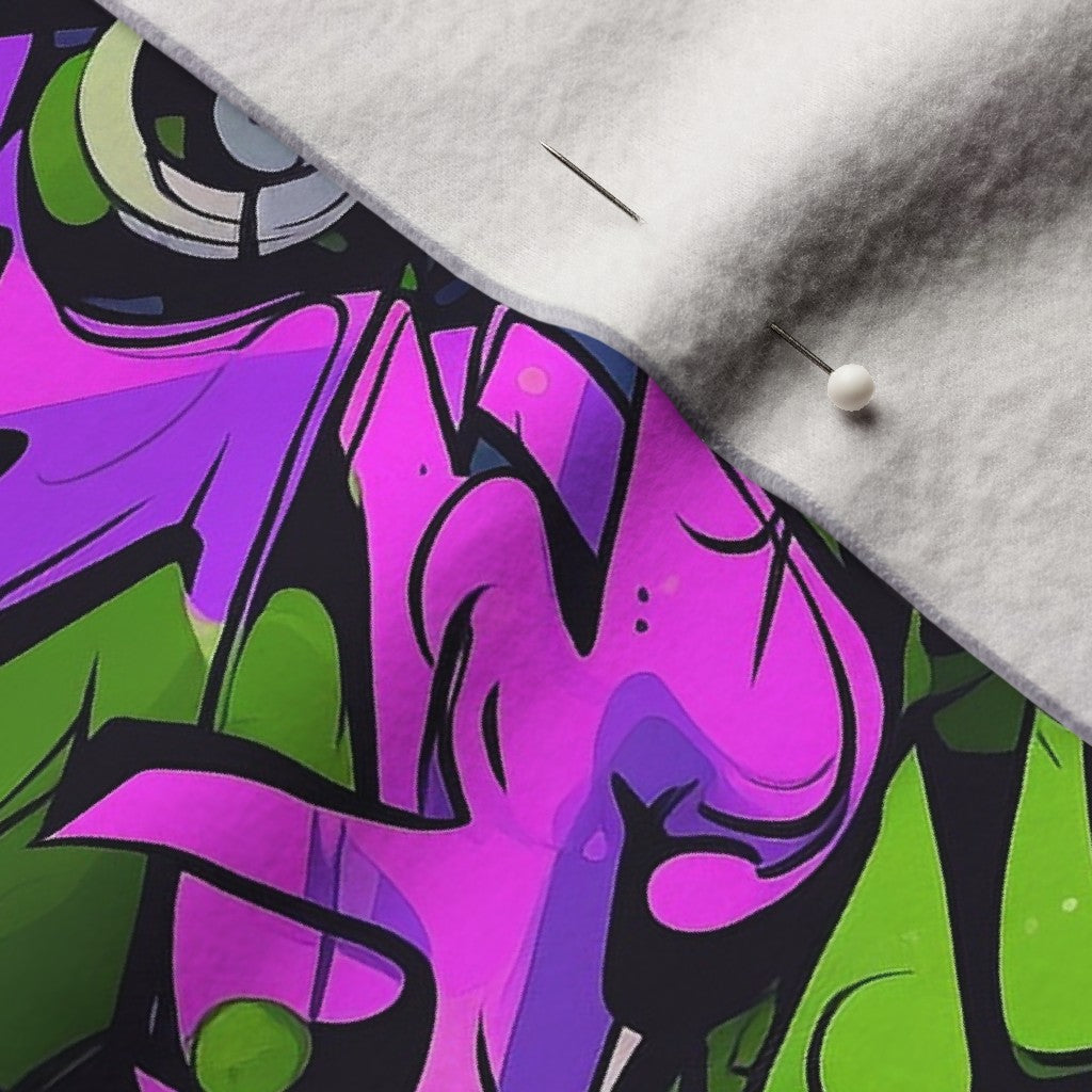 Graffiti Wildstyle (Green, Pink & Purple) Performance Velvet Printed Fabric by Studio Ten Design