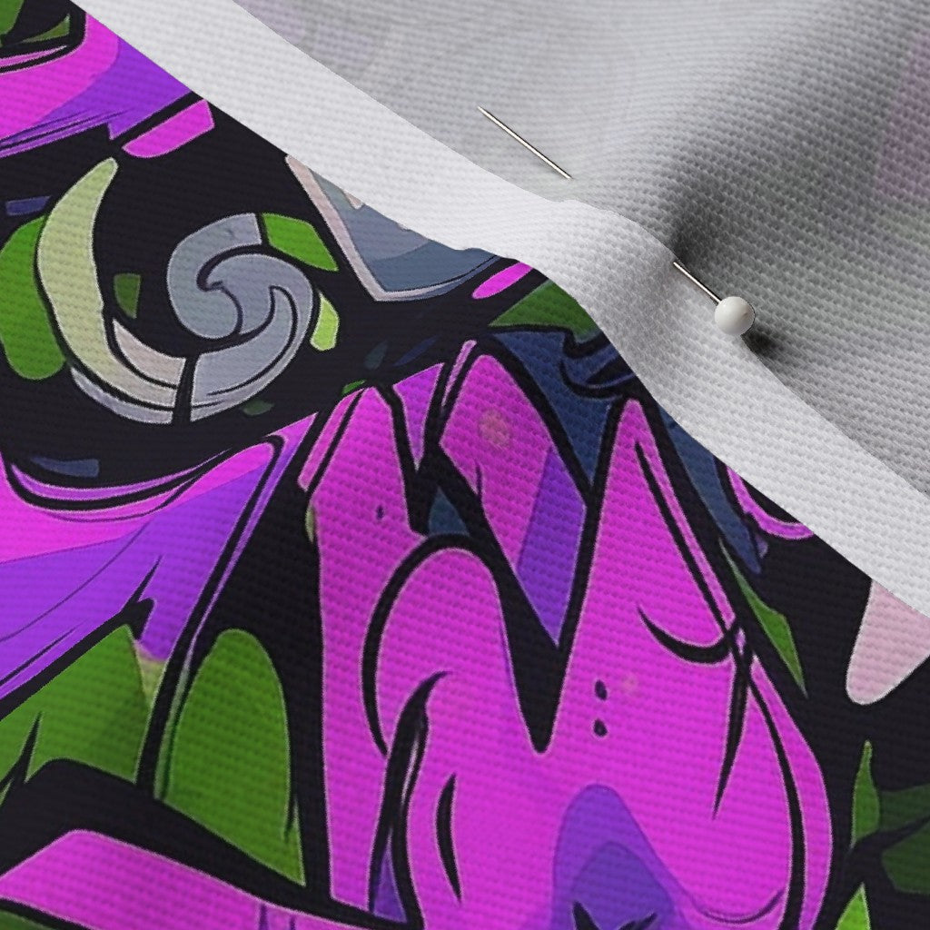 Graffiti Wildstyle (Green, Pink & Purple) Dogwood Denim Printed Fabric by Studio Ten Design