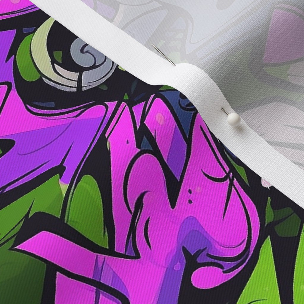 Graffiti Wildstyle (Green, Pink & Purple) Lightweight Cotton Twill Printed Fabric by Studio Ten Design