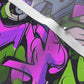 Graffiti Wildstyle (Green, Pink & Purple) Satin Printed Fabric by Studio Ten Design