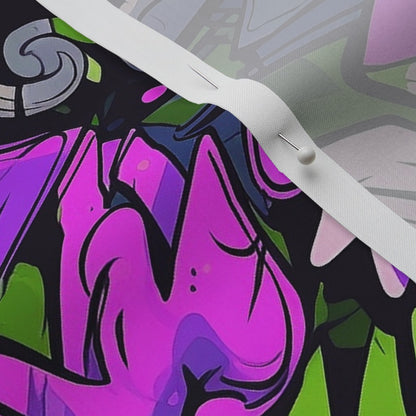 Graffiti Wildstyle (Green, Pink & Purple) Perennial Sateen Grand Printed Fabric by Studio Ten Design