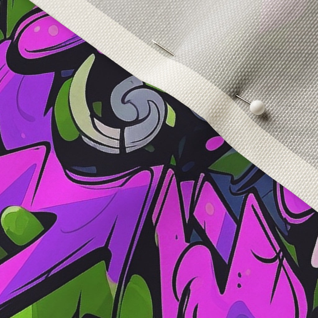 Graffiti Wildstyle (Green, Pink & Purple) Celosia Velvet Printed Fabric by Studio Ten Design