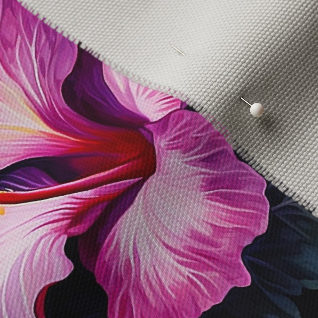 Watercolor Hibiscus (Dark II) Cypress Cotton Canvas Printed Fabric by Studio Ten Design