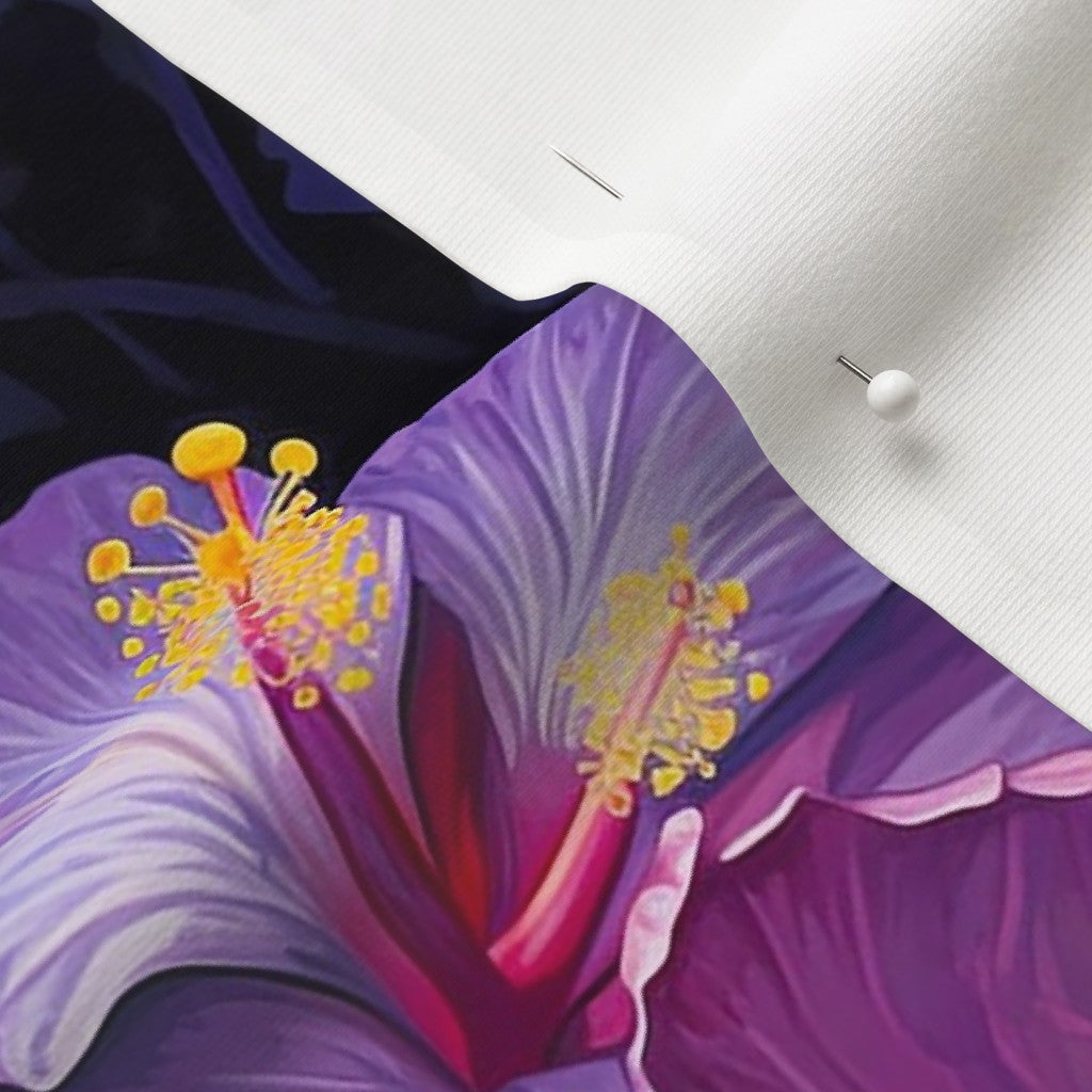 Watercolor Hibiscus (Dark II) Organic Cotton Knit Printed Fabric by Studio Ten Design