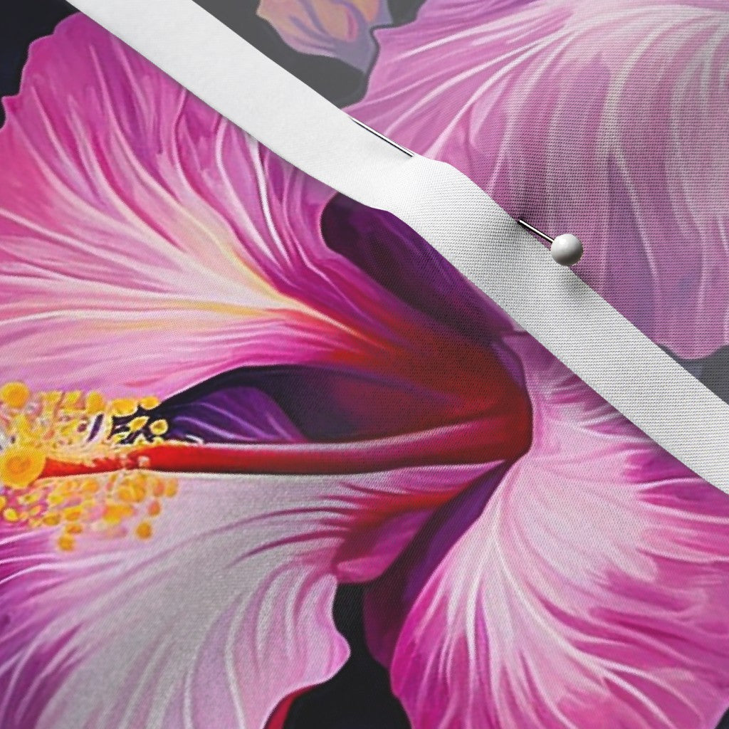 Watercolor Hibiscus (Dark II) Satin Printed Fabric by Studio Ten Design
