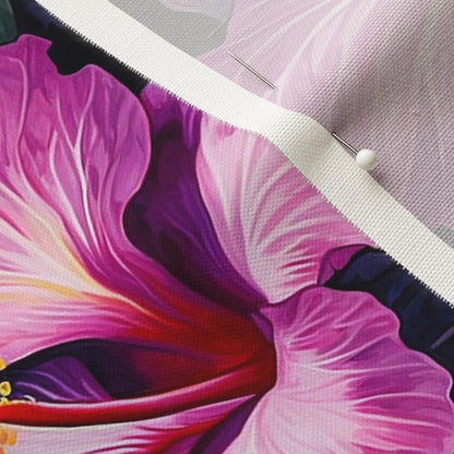 Watercolor Hibiscus (Dark II) Linen Cotton Canvas Printed Fabric by Studio Ten Design