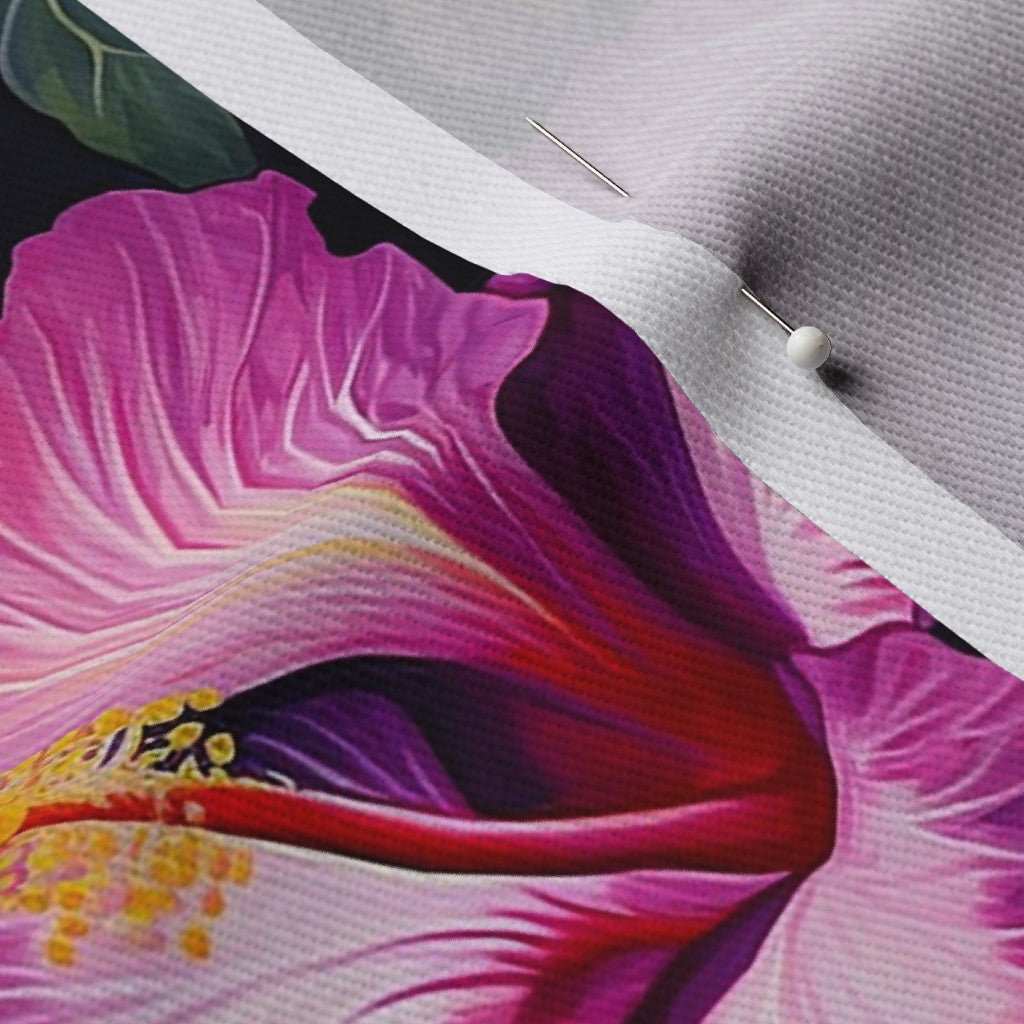 Watercolor Hibiscus (Dark II) Dogwood Denim Printed Fabric by Studio Ten Design