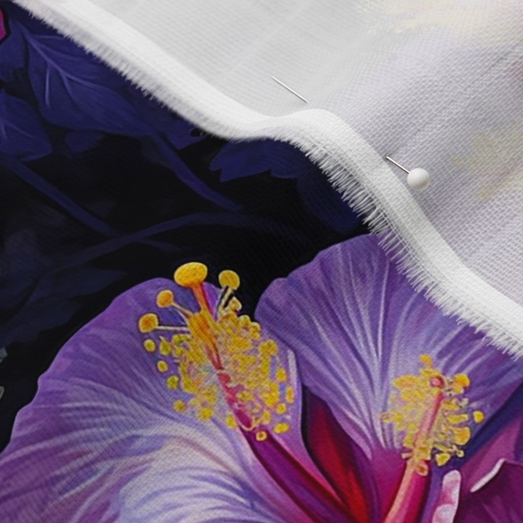Watercolor Hibiscus (Dark II) Organic Sweet Pea Gauze Printed Fabric by Studio Ten Design