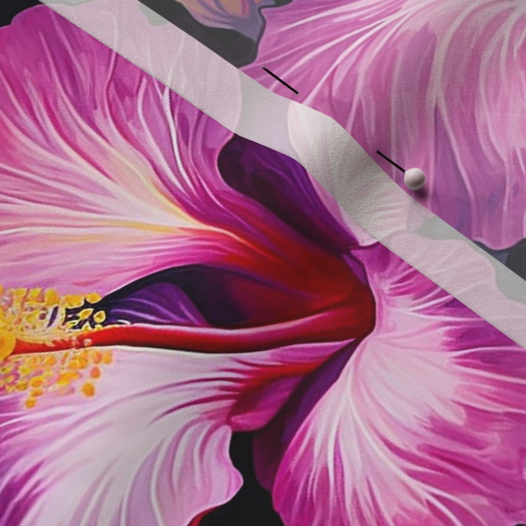 Watercolor Hibiscus (Dark II) Poly Crepe de Chine Printed Fabric by Studio Ten Design