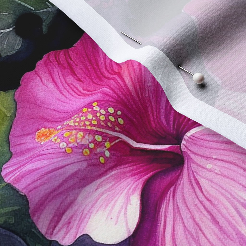 Watercolor Hibiscus (Dark III) Cotton Spandex Jersey Printed Fabric by Studio Ten Design